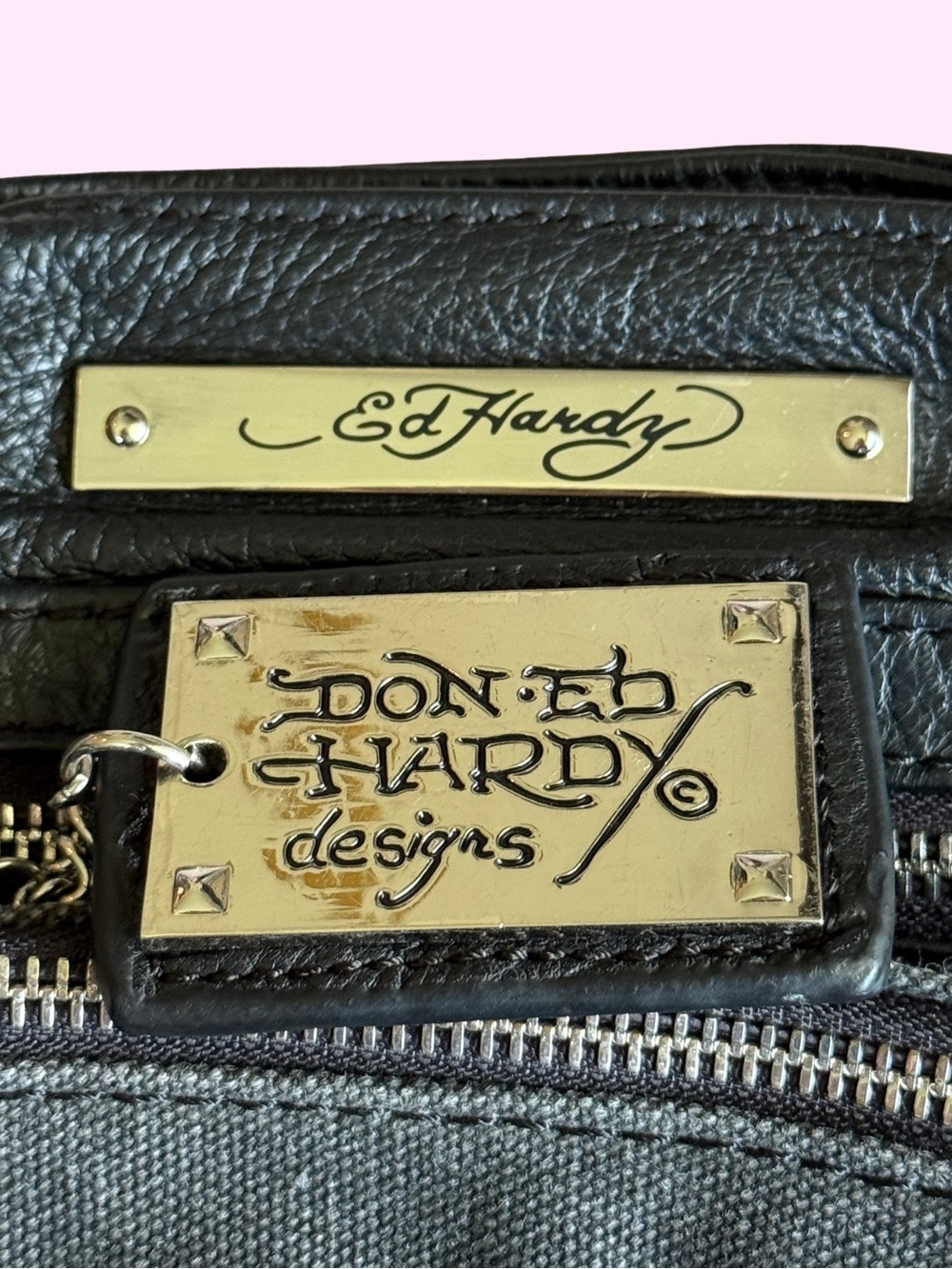 Ed Hardy Love Is A Gamble Black Denim Leather Saddle Crossbody Bag Y2K - Picture 9 of 9